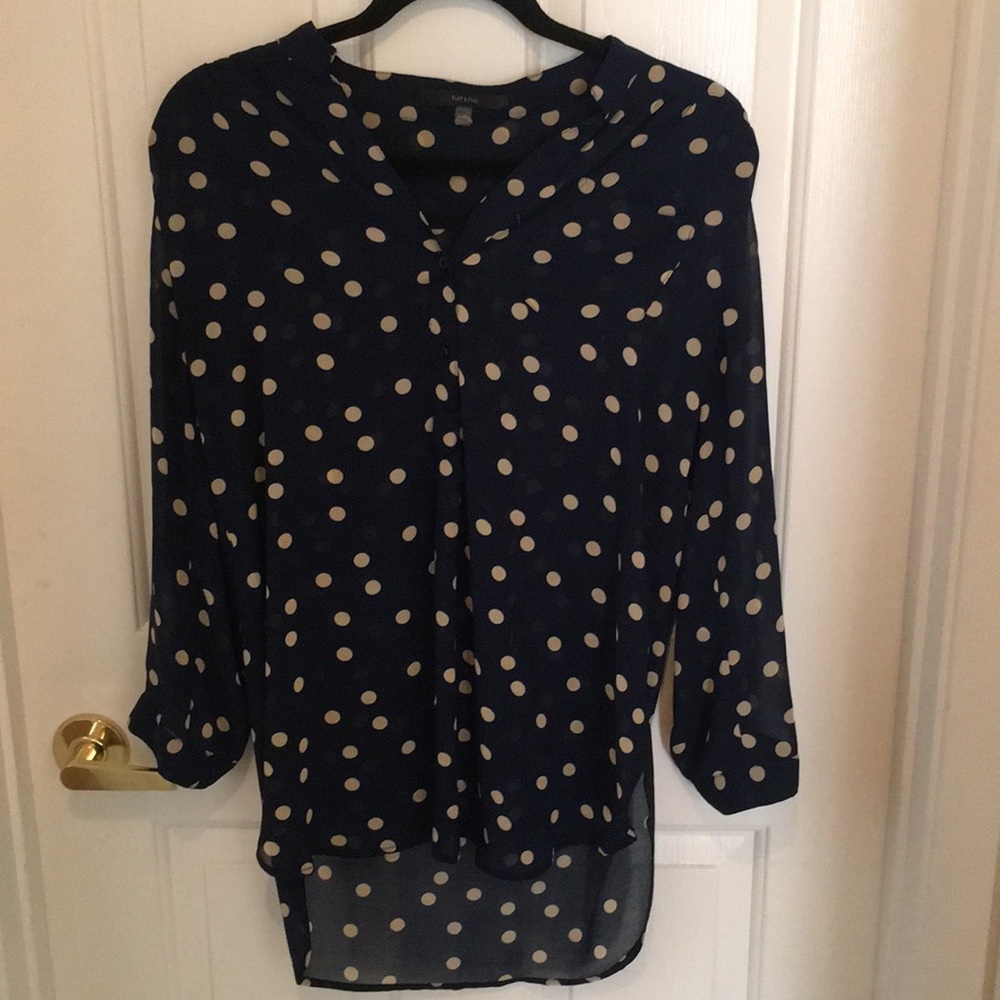 Navy and Cream Polka Dot Long Top